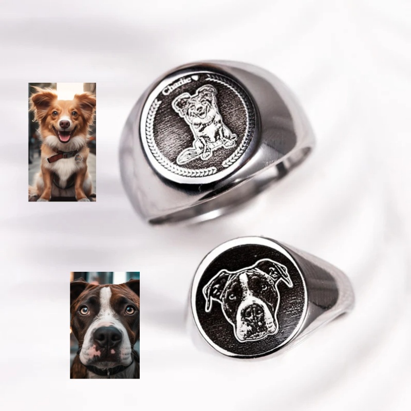 Mens Signet Ring - Anillo de sello con foto grabada