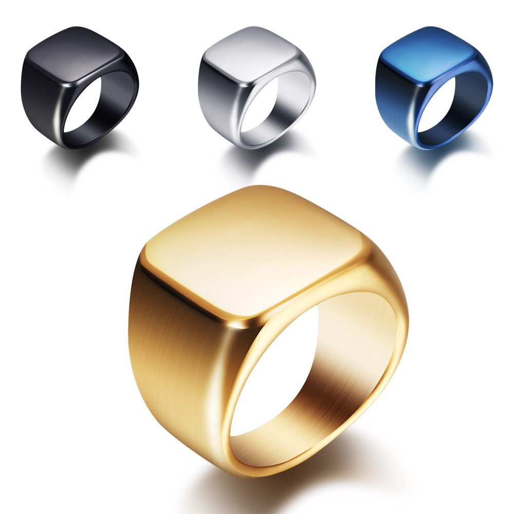 Mens Signet Ring - Anillo de plata/oro/negro/azul para hombre, sortija