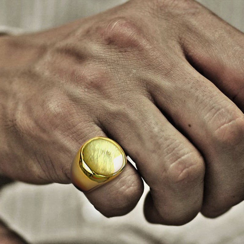 Mens Signet Ring - Anillo de signo redondo de acero