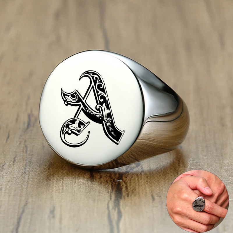 Mens Signet Ring - Vnox-Anillo de sello inicial con diseño