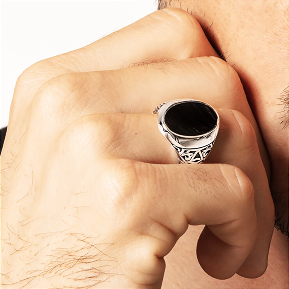 Anillo de sello ovalado negro, - Mens Signet Ring reseña y precio